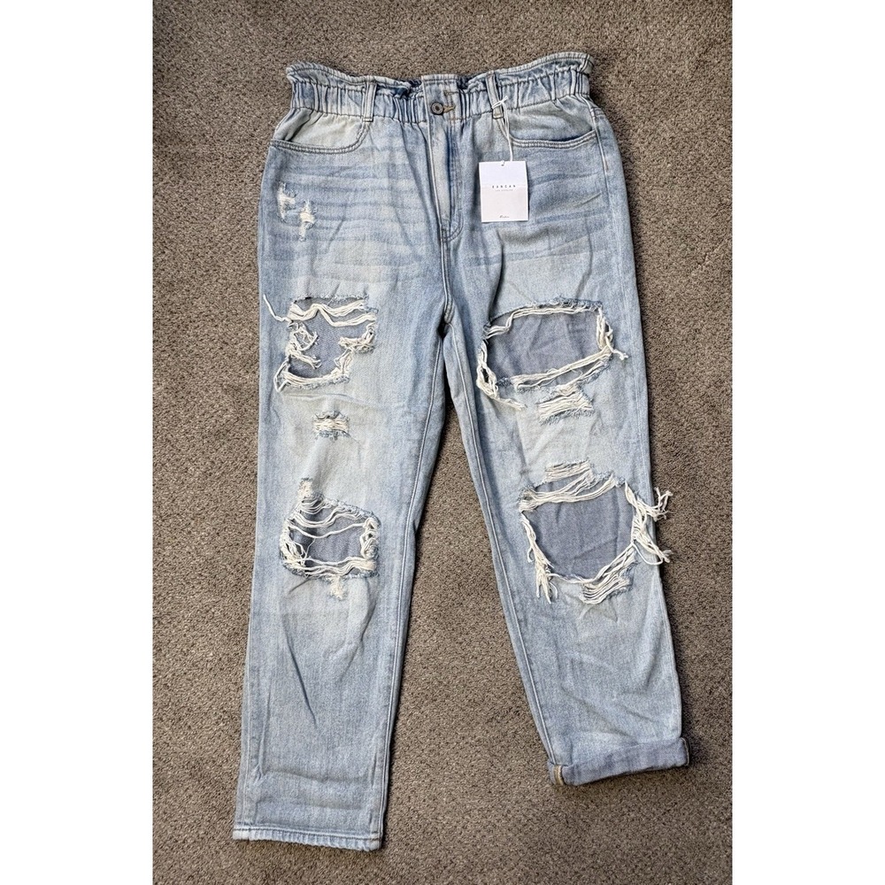 New KanCan KC9189L Paperbag Women's‎ High Rise Light Distressed Blue Jeans 13/30 - Picture 2 of 10